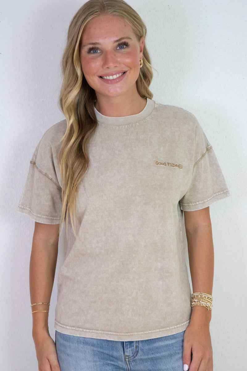 Emory Washed Good Vibes Tee, Mocha