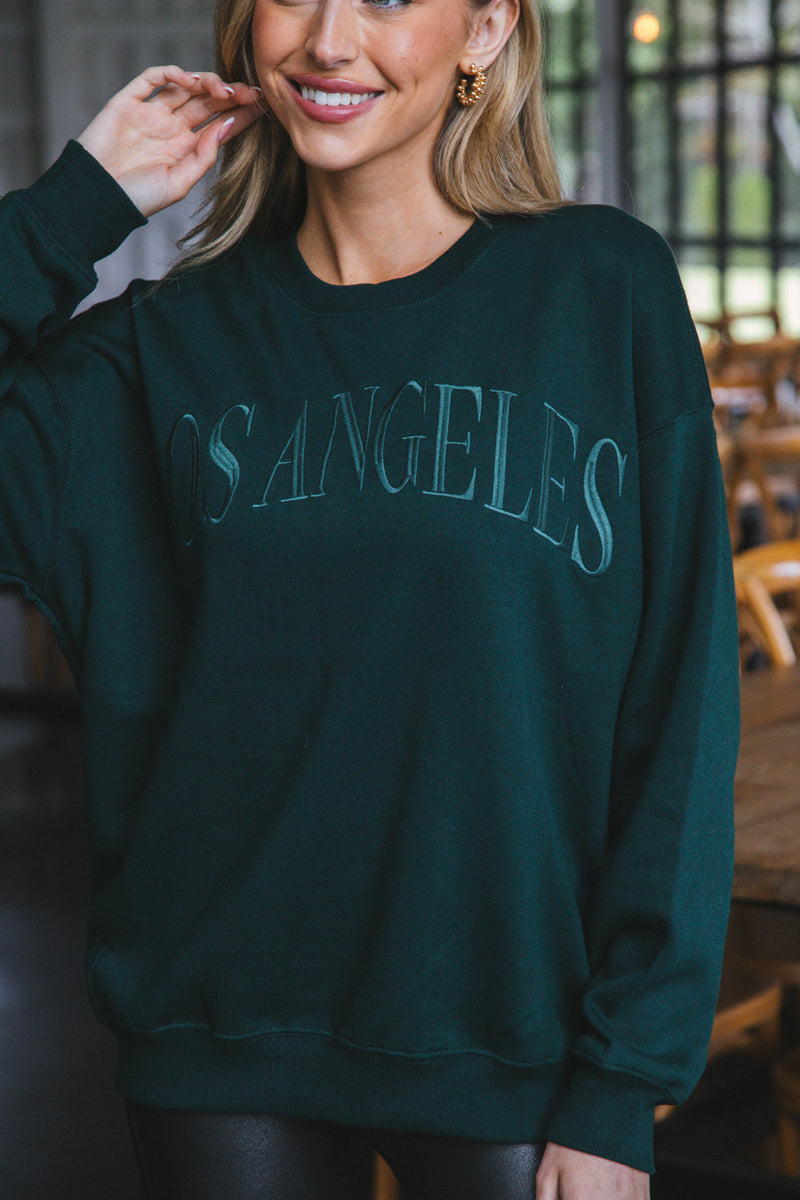 Los Angeles Embroidered Sweatshirt, Hunter Green