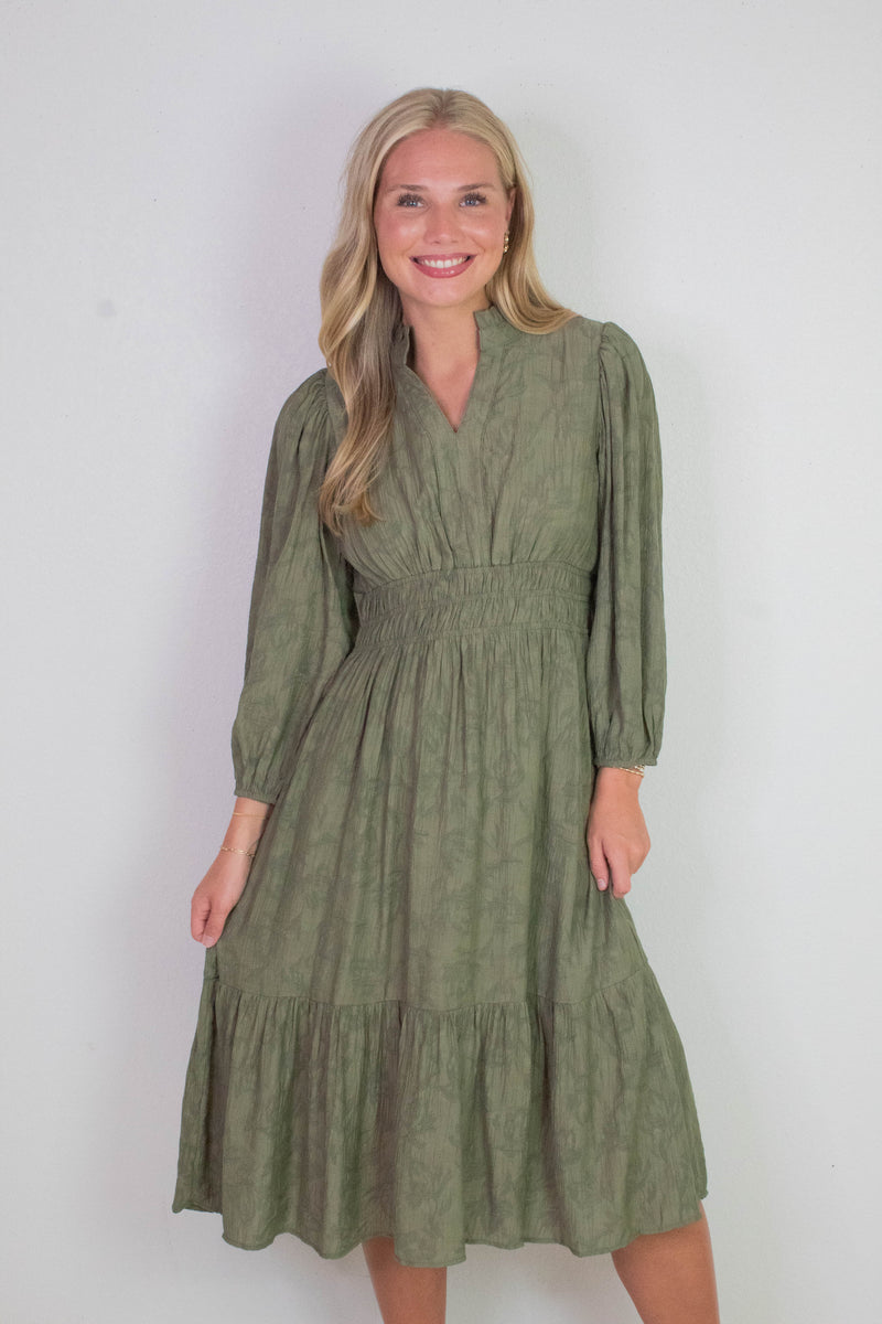 Grace Jacquard Midi Dress, Olive