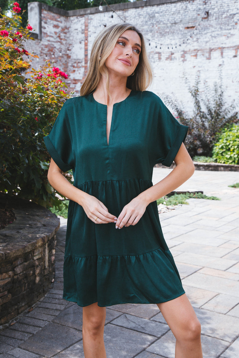 Serrano Tiered Dress, Hunter Green