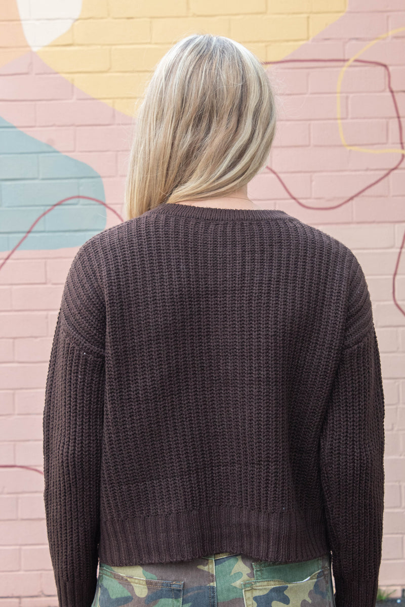 Catalina Metal Button Front Cardigan, Brown