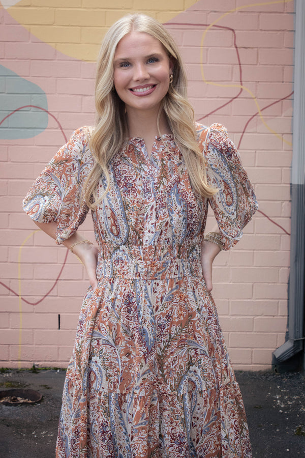 Valerie Half Flutter Sleeve Maxi Dress, Cinnamon