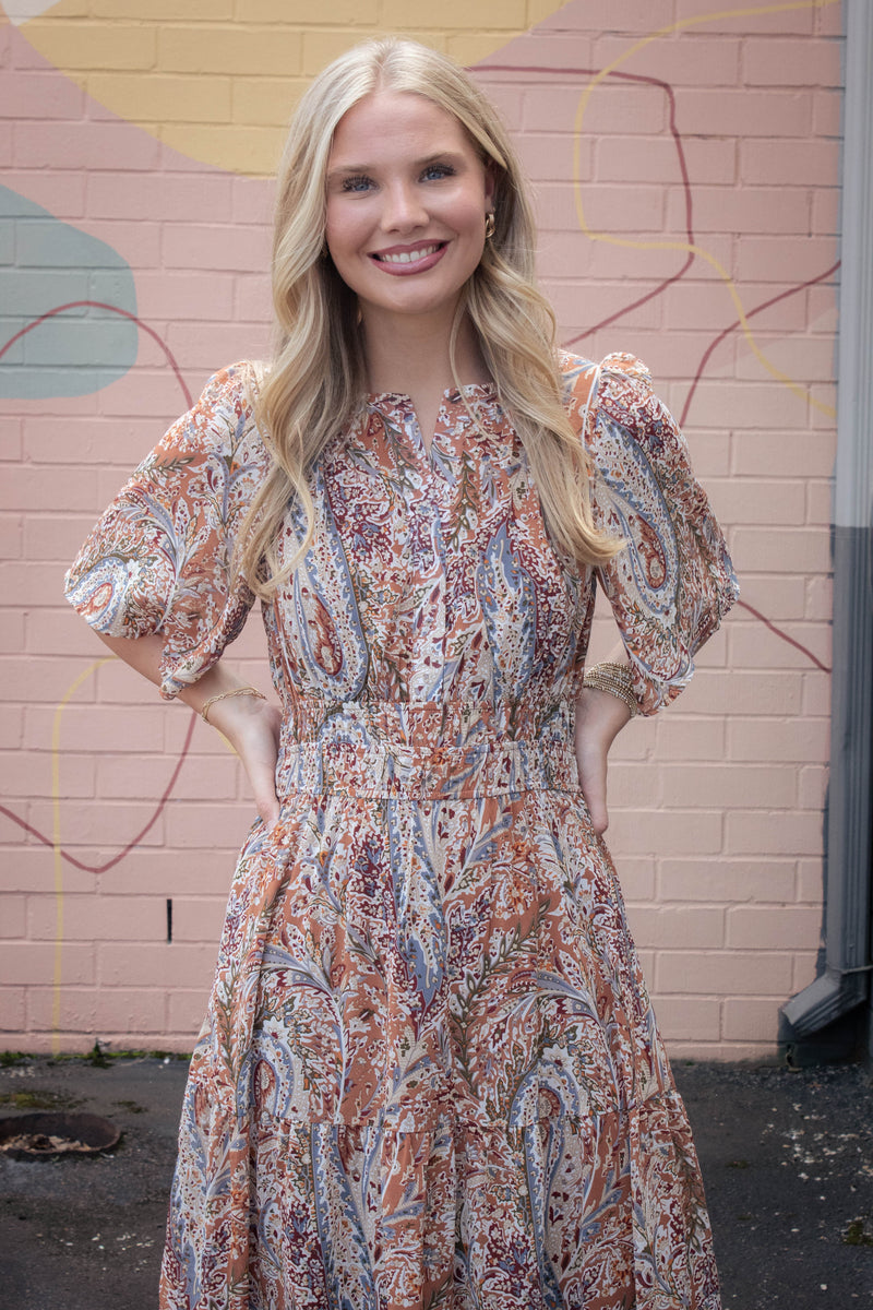 Valerie Half Flutter Sleeve Maxi Dress, Cinnamon
