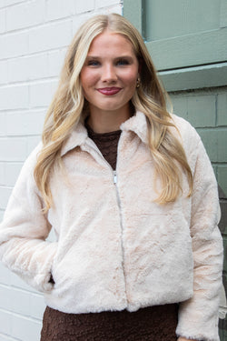 Libby Faux Fur Zip Up Jacket, Cream | Sadie & Sage