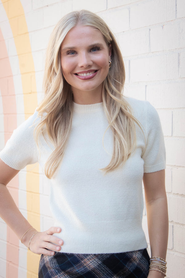 Harper Round Neck Knit Top, Cream