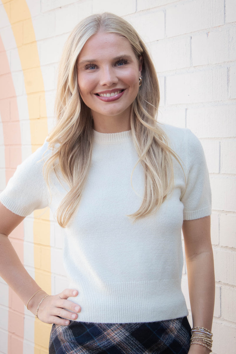 Harper Round Neck Knit Top, Cream