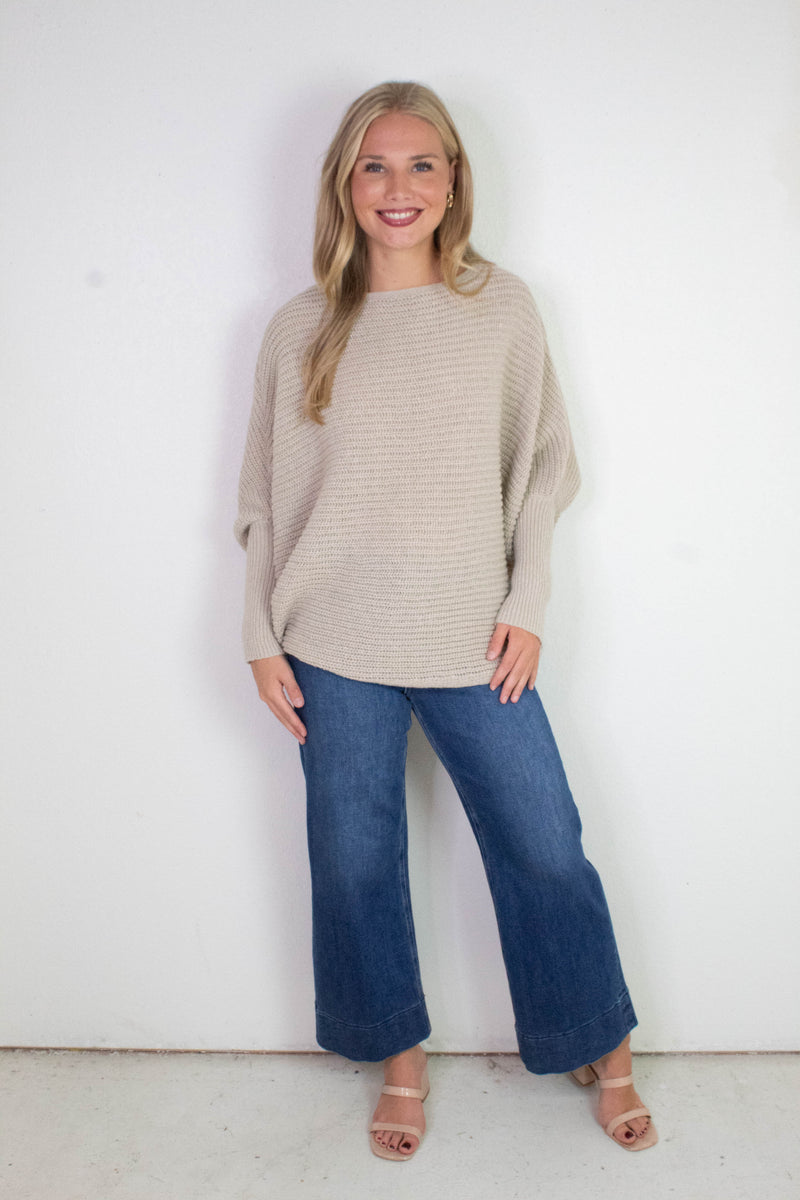 Lily Batwing Boat Neck Sweater, Light Taupe