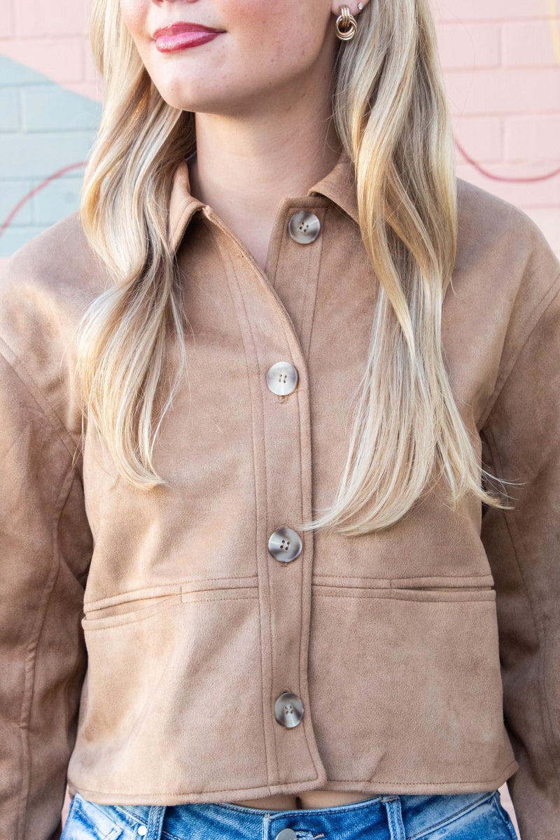 Cleo Suede Collared Jacket, Camel