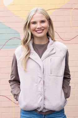 Elena Fleece Button Up Vest, Blush