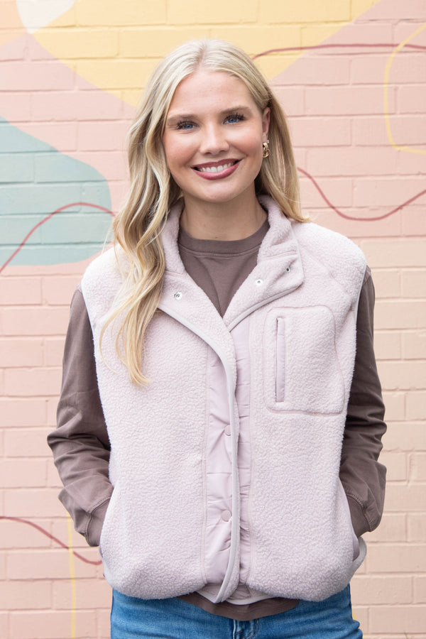 Elena Fleece Button Up Vest, Blush