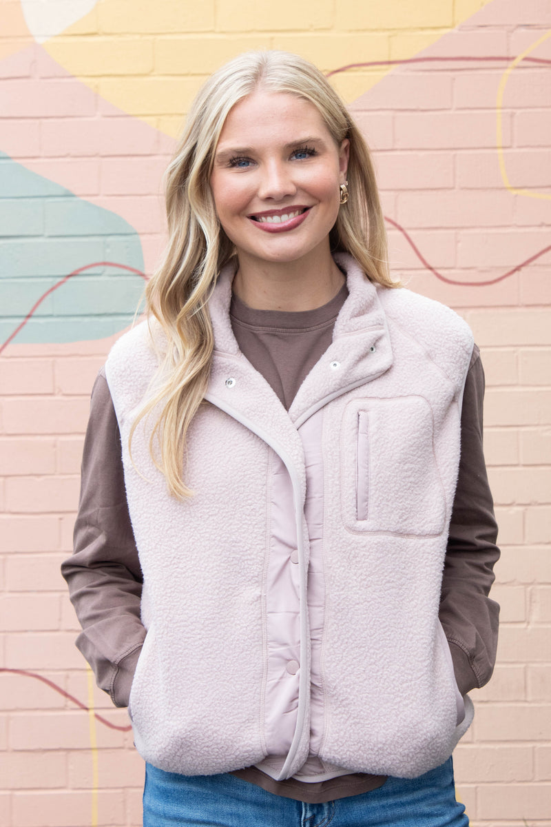 Elena Fleece Button Up Vest, Blush