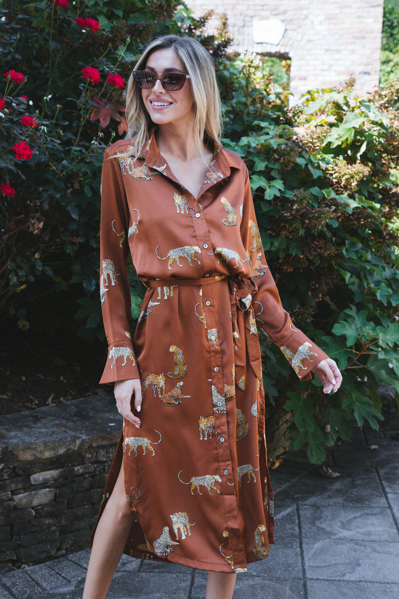 Golden Goddess Satin Midi Dress, Toffee