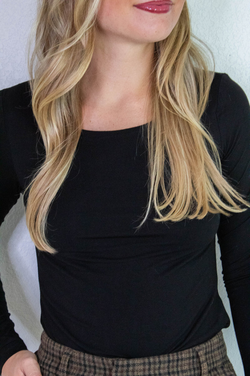 Della Layered Round Neck Top, Black