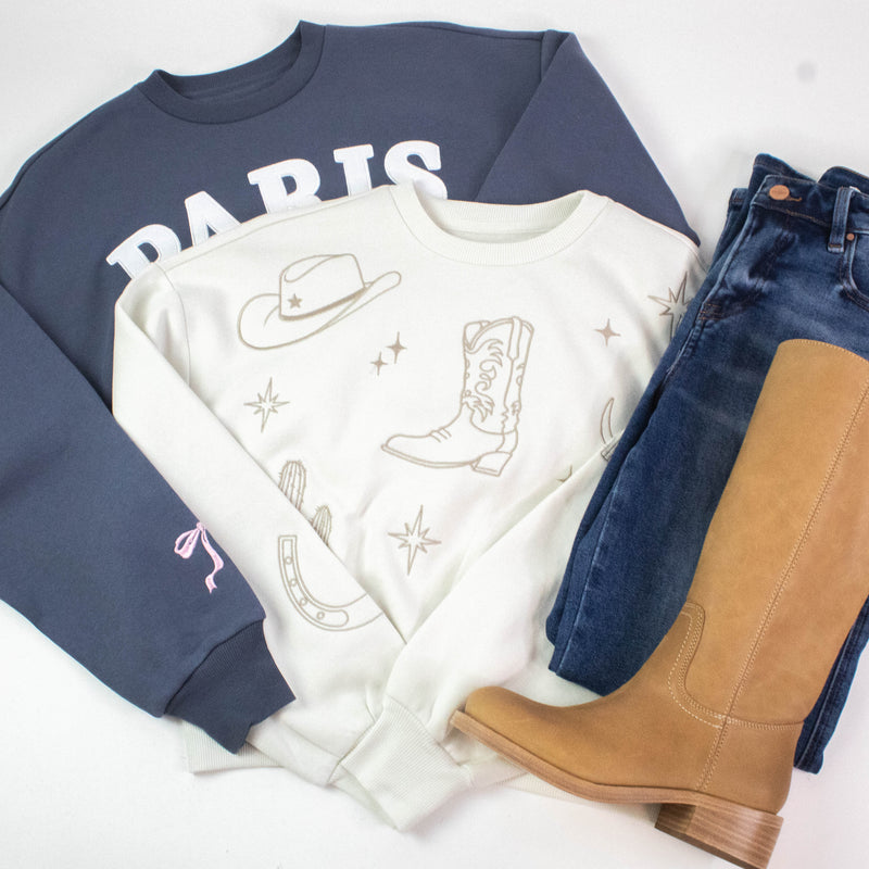 Western Embroidered Fleece Graphic Sweatshirt, True Bone