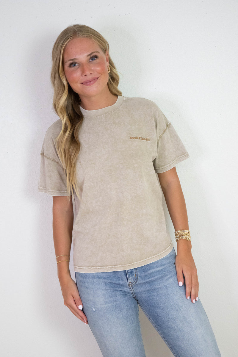Emory Washed Good Vibes Tee, Mocha