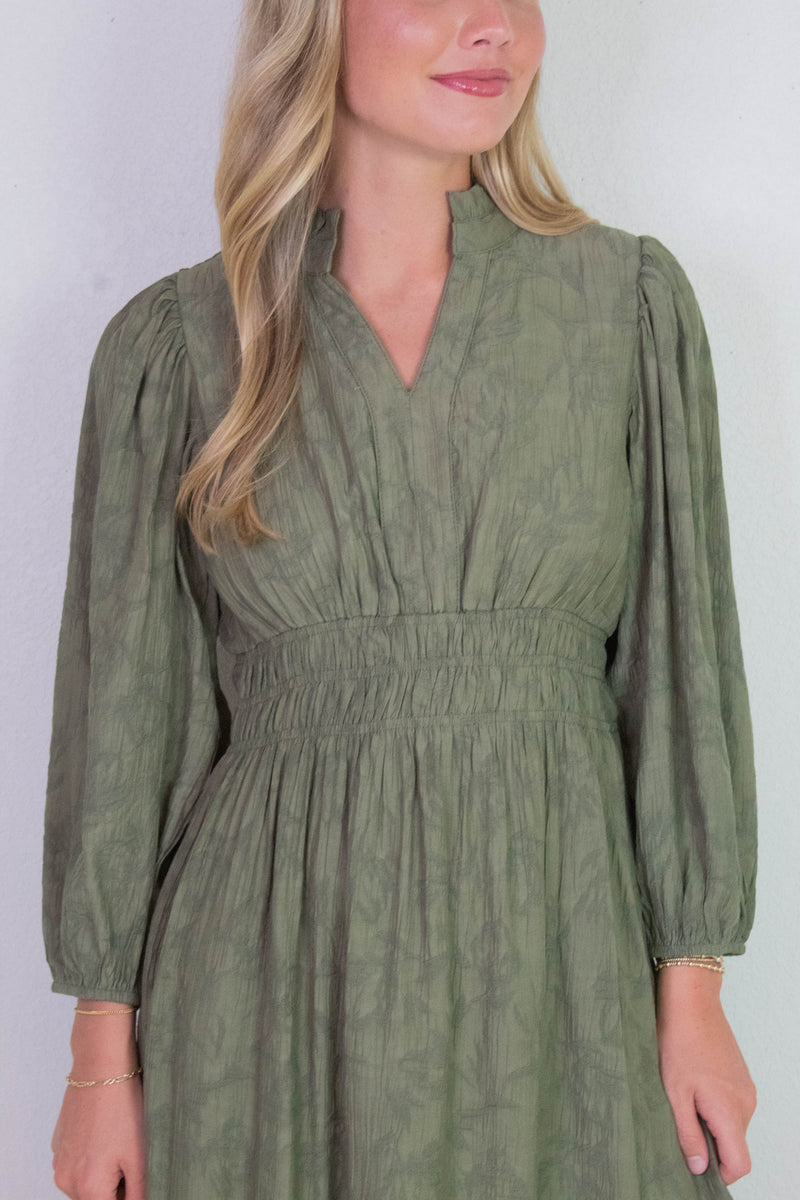 Grace Jacquard Midi Dress, Olive