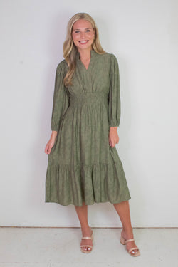 Grace Jacquard Midi Dress, Olive
