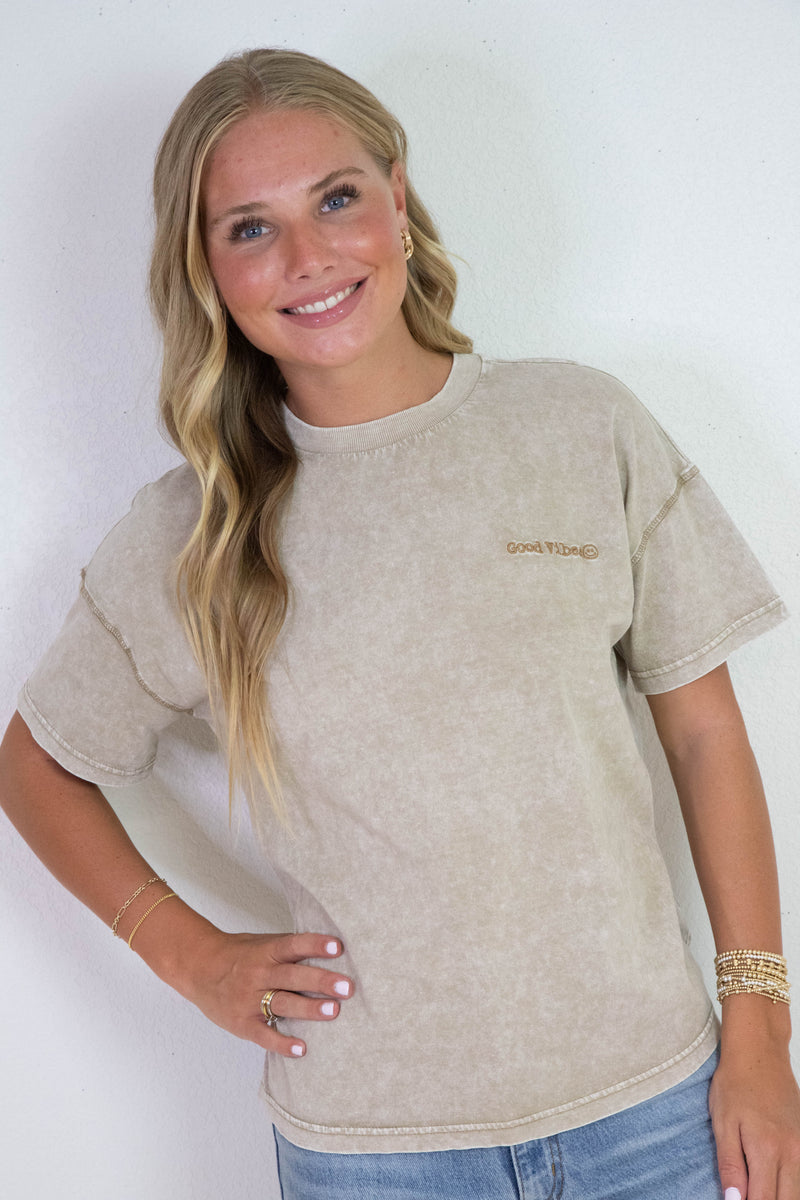 Emory Washed Good Vibes Tee, Mocha