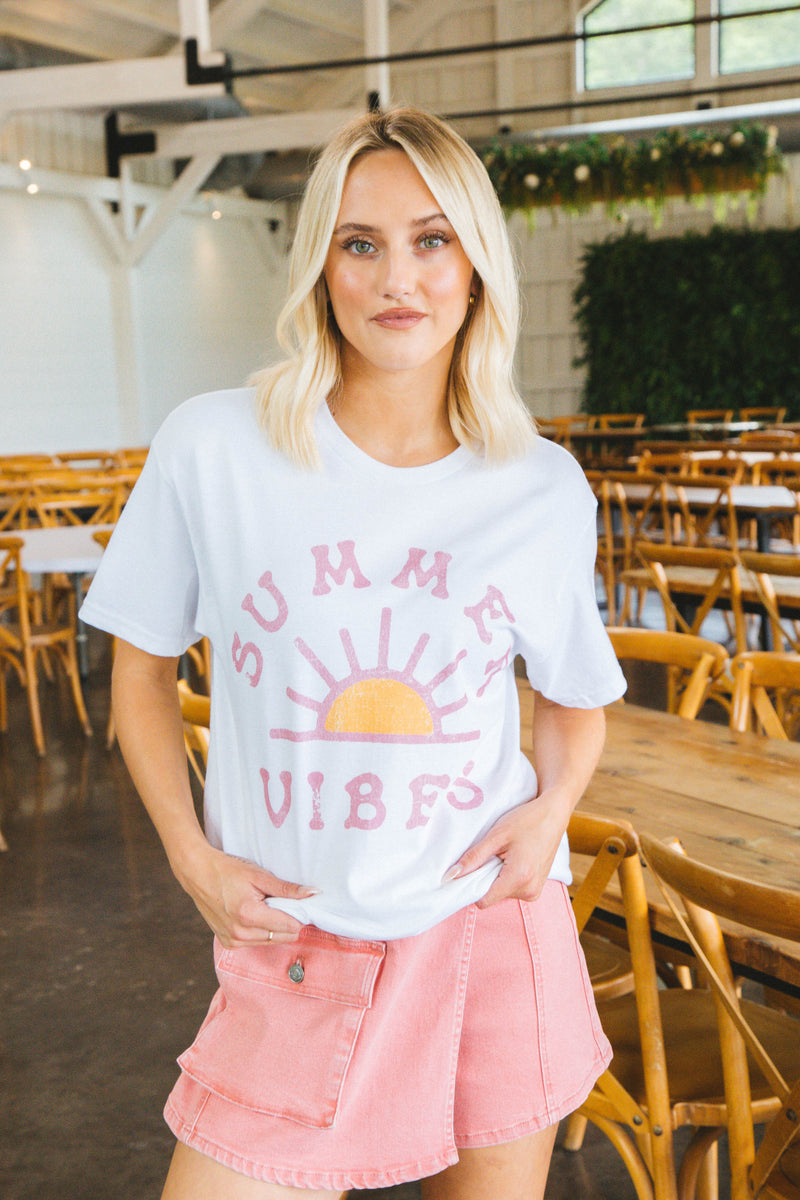 Summer Vibes Oversized Graphic Tee, White