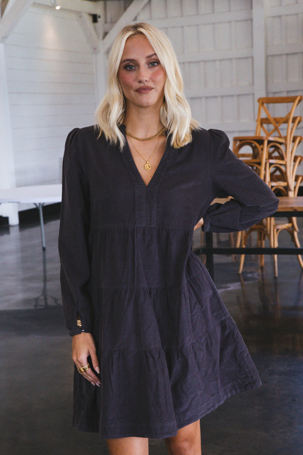 Sherin Tiered Corduroy Dress, Iron | Velvet Heart