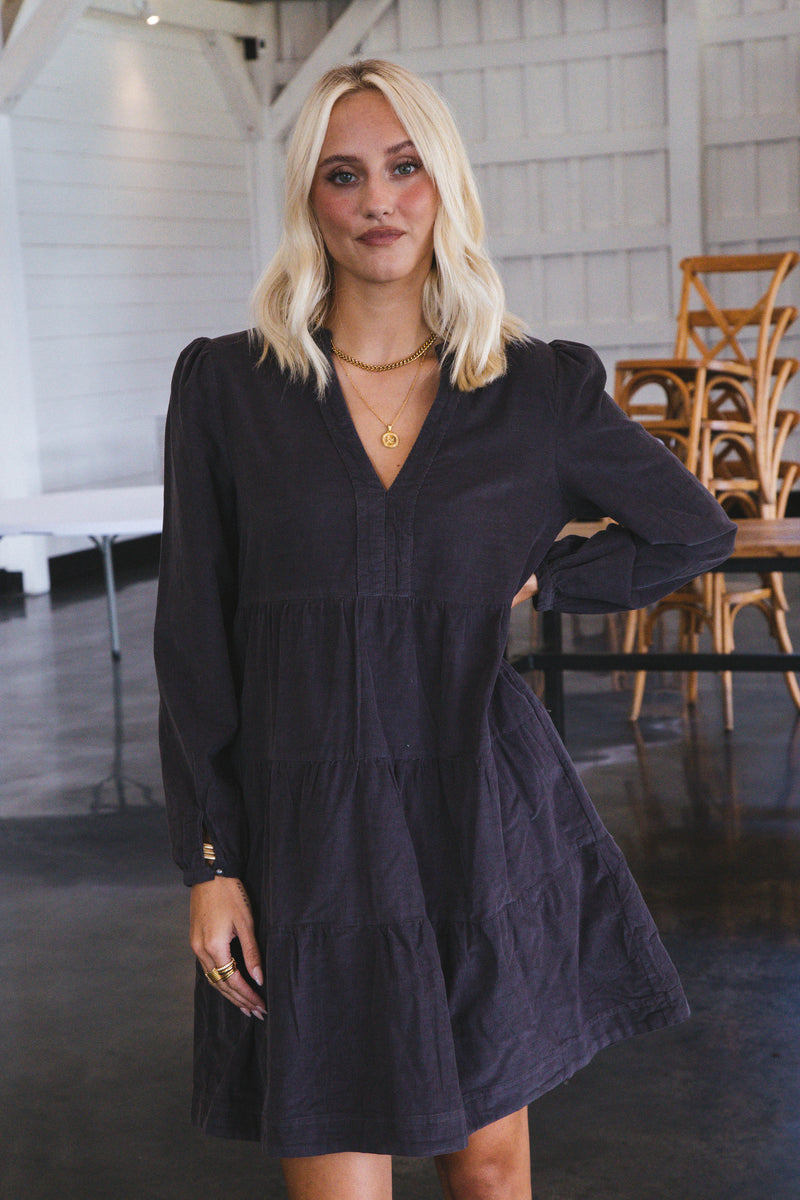 Sherin Tiered Corduroy Dress, Iron | Velvet Heart