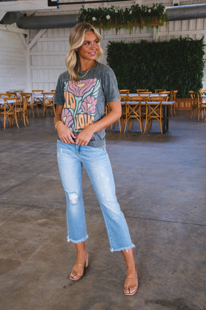 Wild Love Boyfriend Graphic Tee, Stone Gray