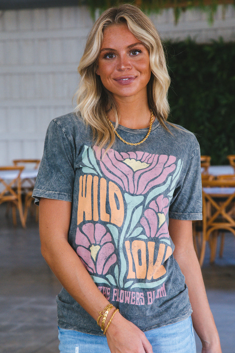 Wild Love Boyfriend Graphic Tee, Stone Gray