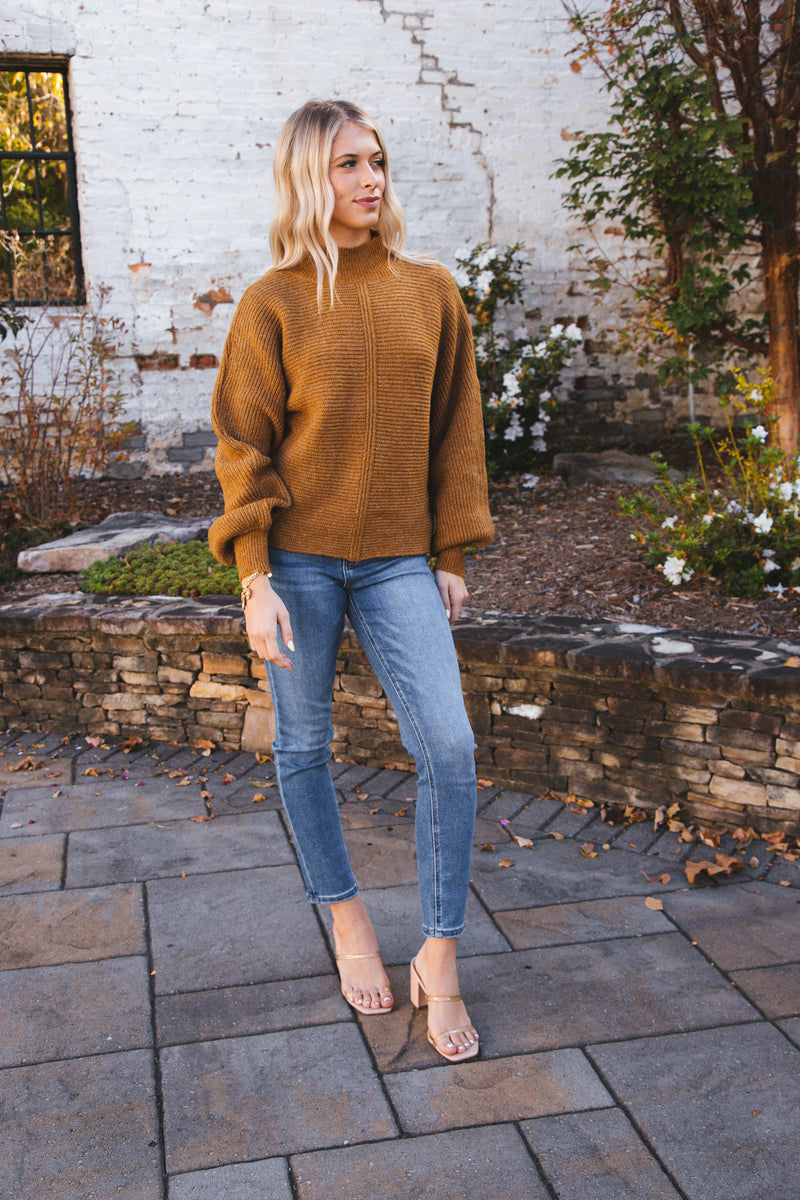 Elsie Chunky Mock Neck Sweater, Pale Brown