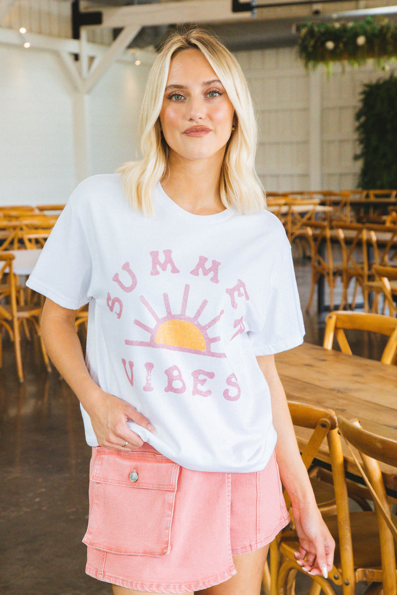 Summer Vibes Oversized Graphic Tee, White