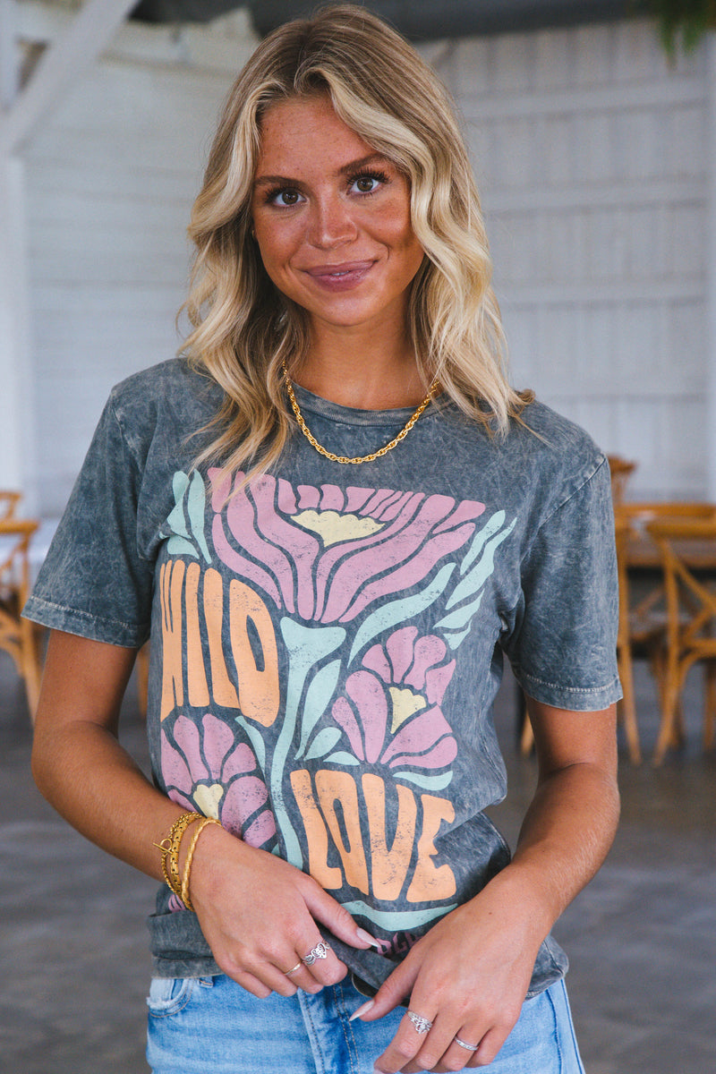 Wild Love Boyfriend Graphic Tee, Stone Gray