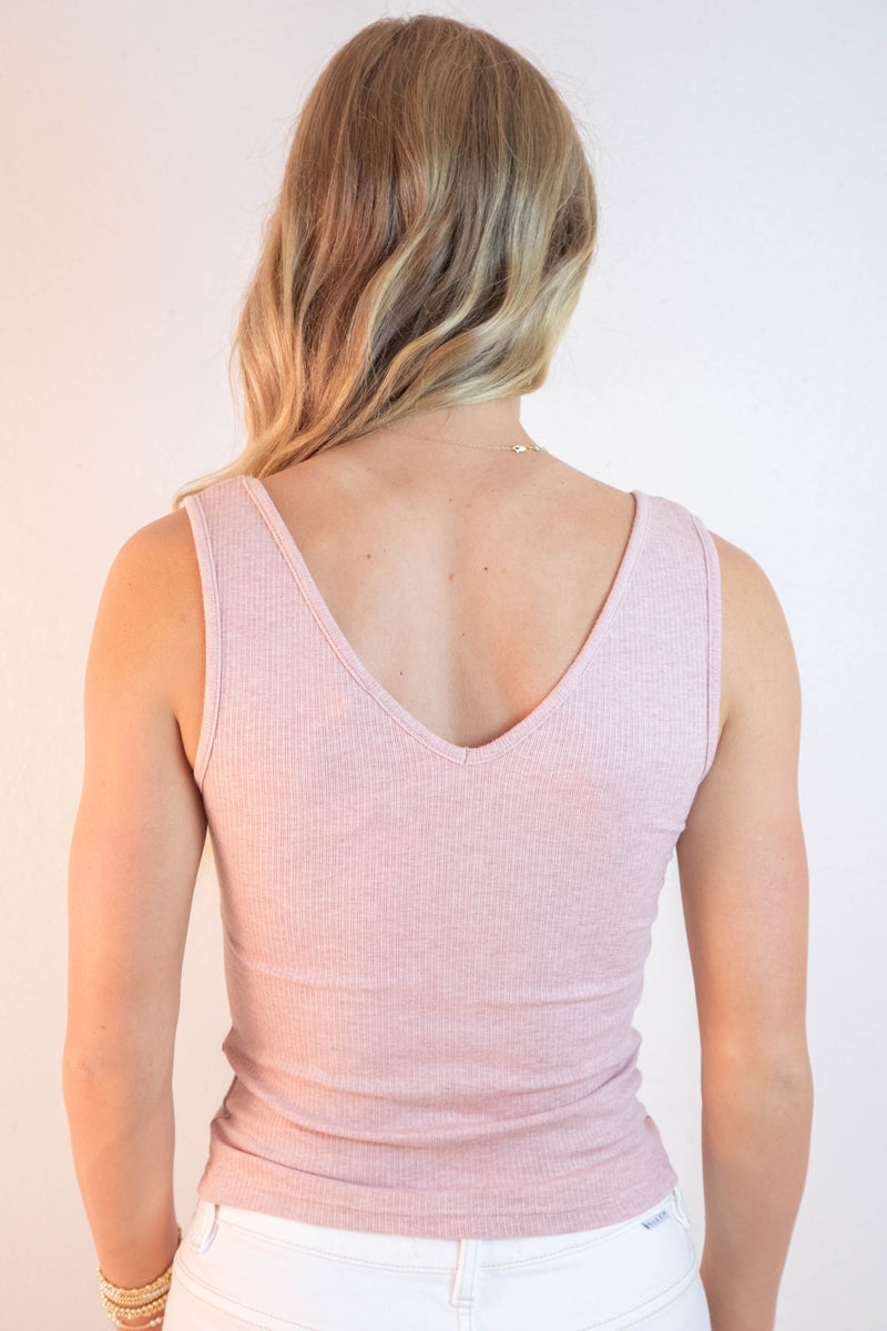 Felicity Lace Trim Ribbed Tank, Dusty Mauve Melange