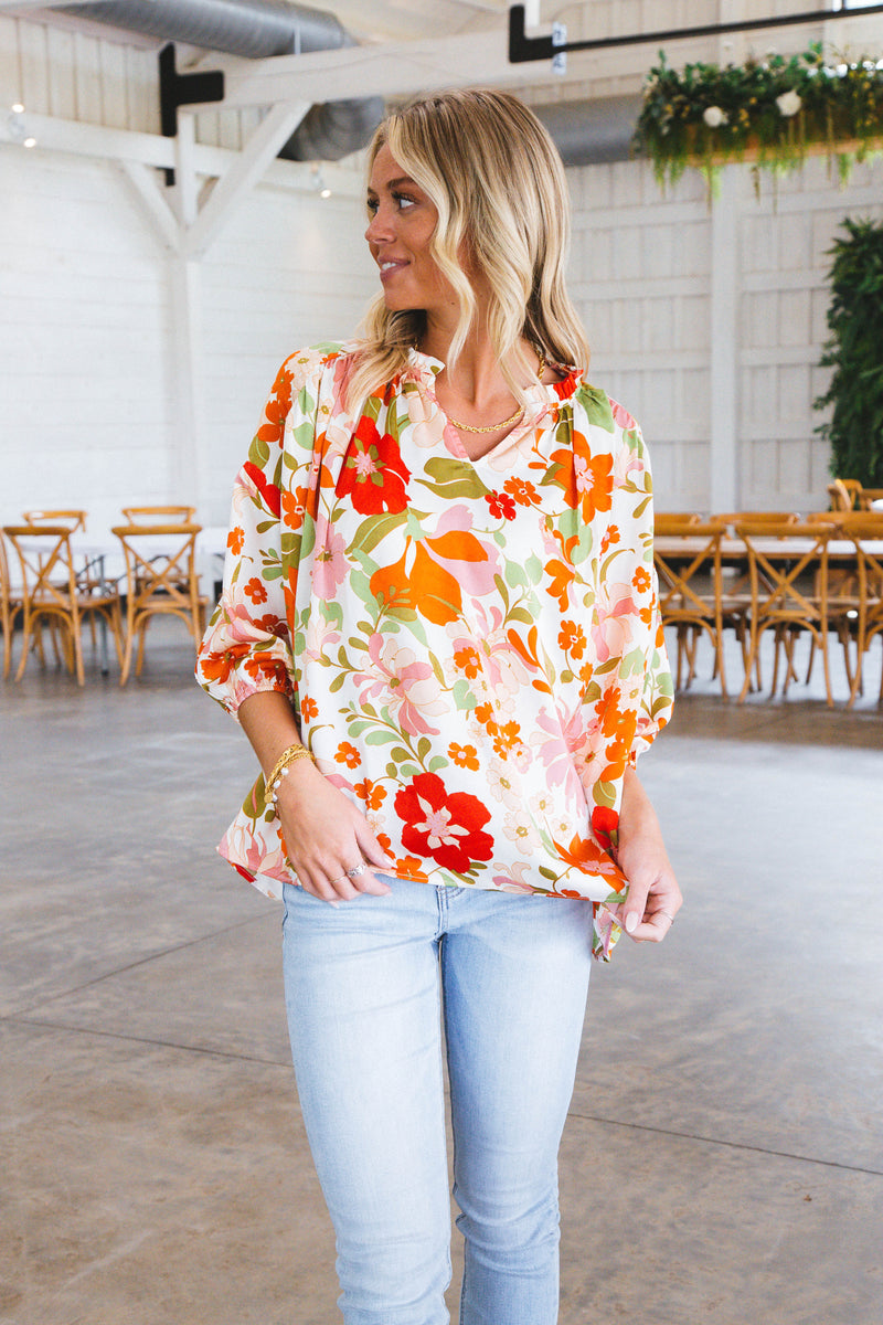 Raine Ruffle Neck Blouse, Natural | Extended Sizes