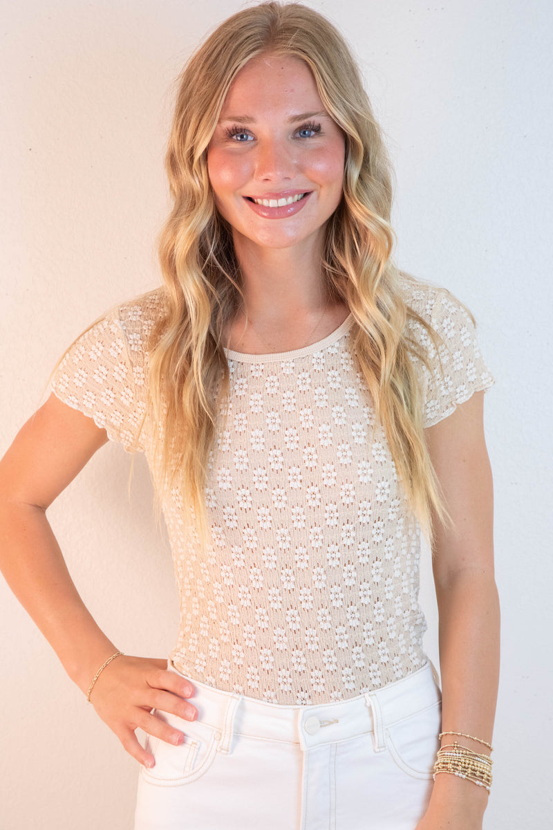 Miley Floral Lace Tee, Marzipan