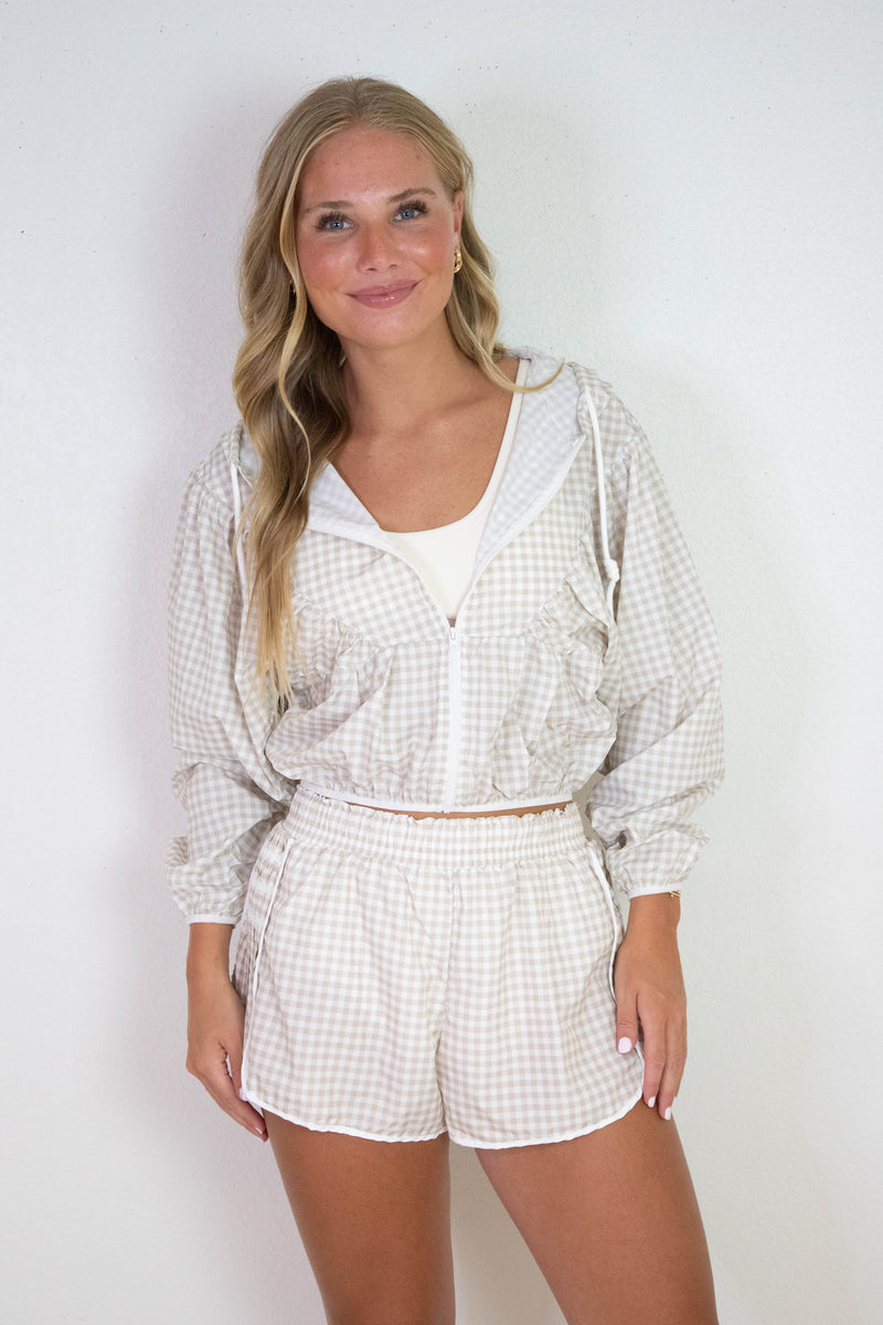 Marin Lightweight Gingham Print Jacket, Beige Gingham