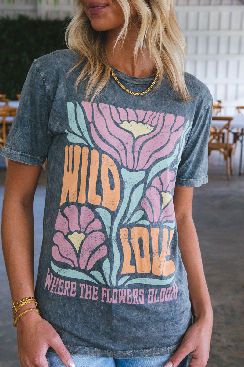 Wild Love Boyfriend Graphic Tee, Stone Gray