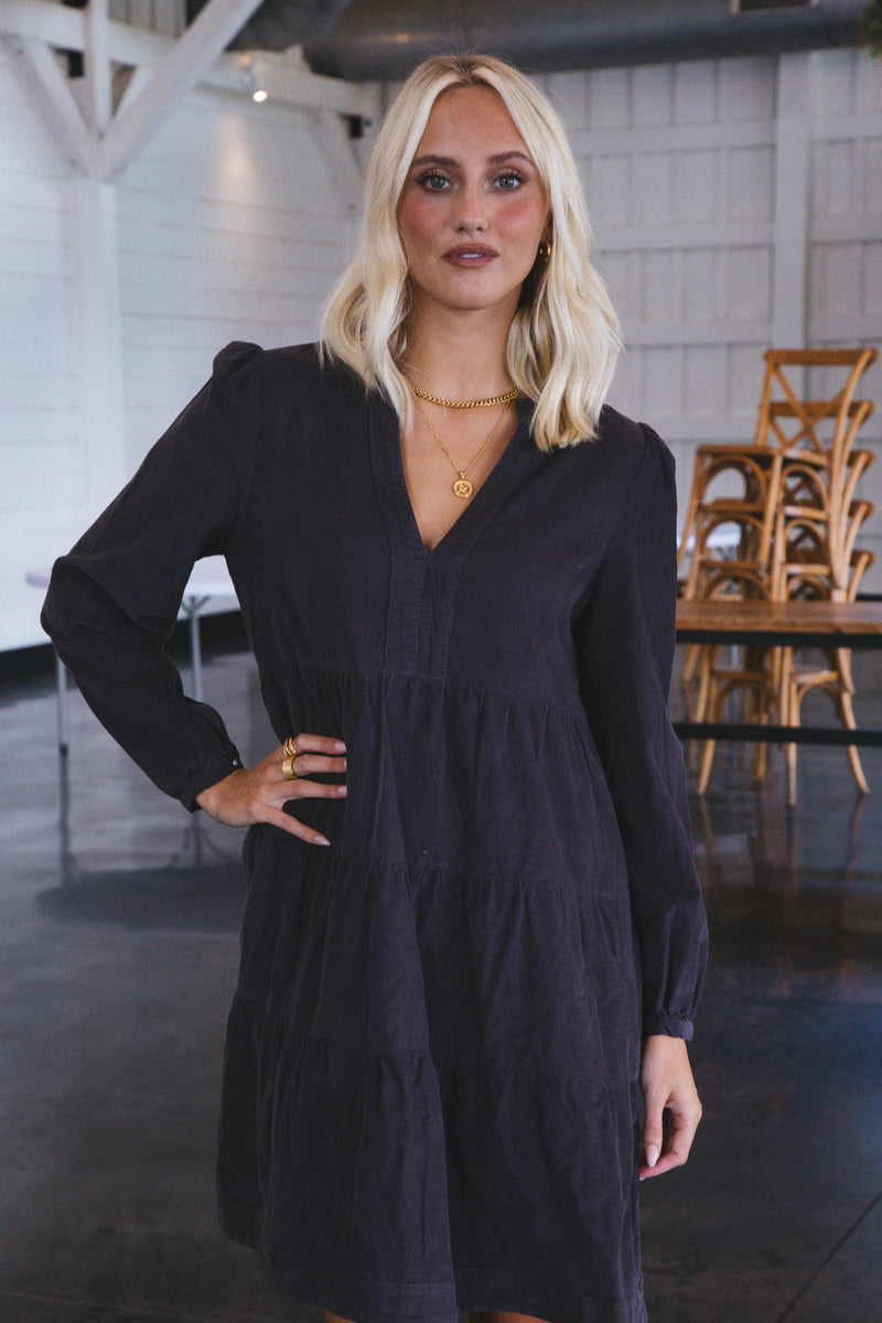 Sherin Tiered Corduroy Dress, Iron | Velvet Heart