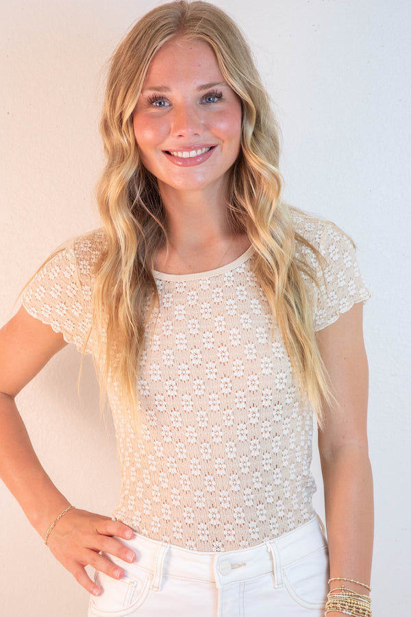 Miley Floral Lace Tee, Marzipan