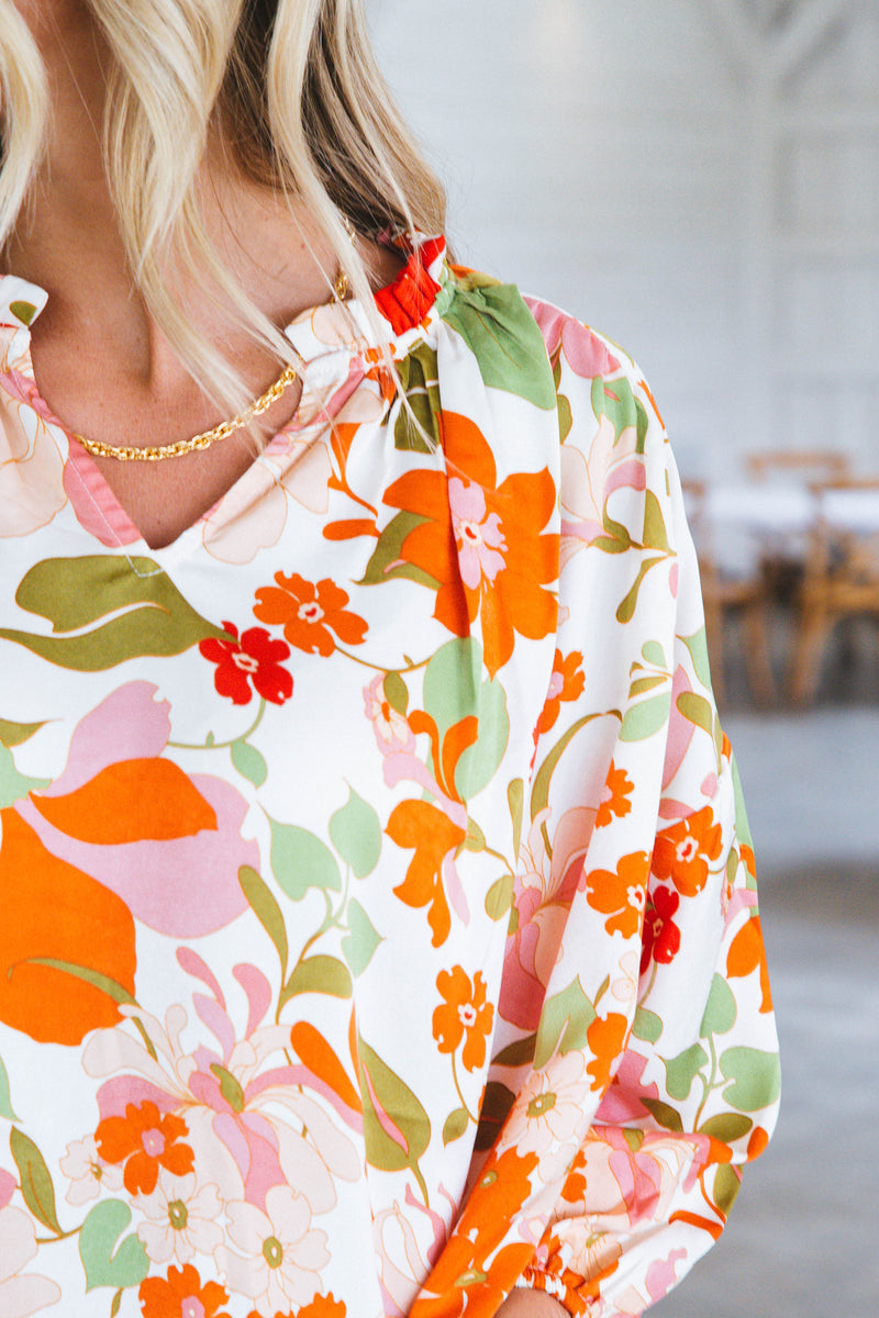 Raine Ruffle Neck Blouse, Natural | Extended Sizes