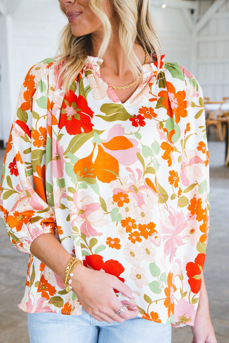 Raine Ruffle Neck Blouse, Natural | Extended Sizes