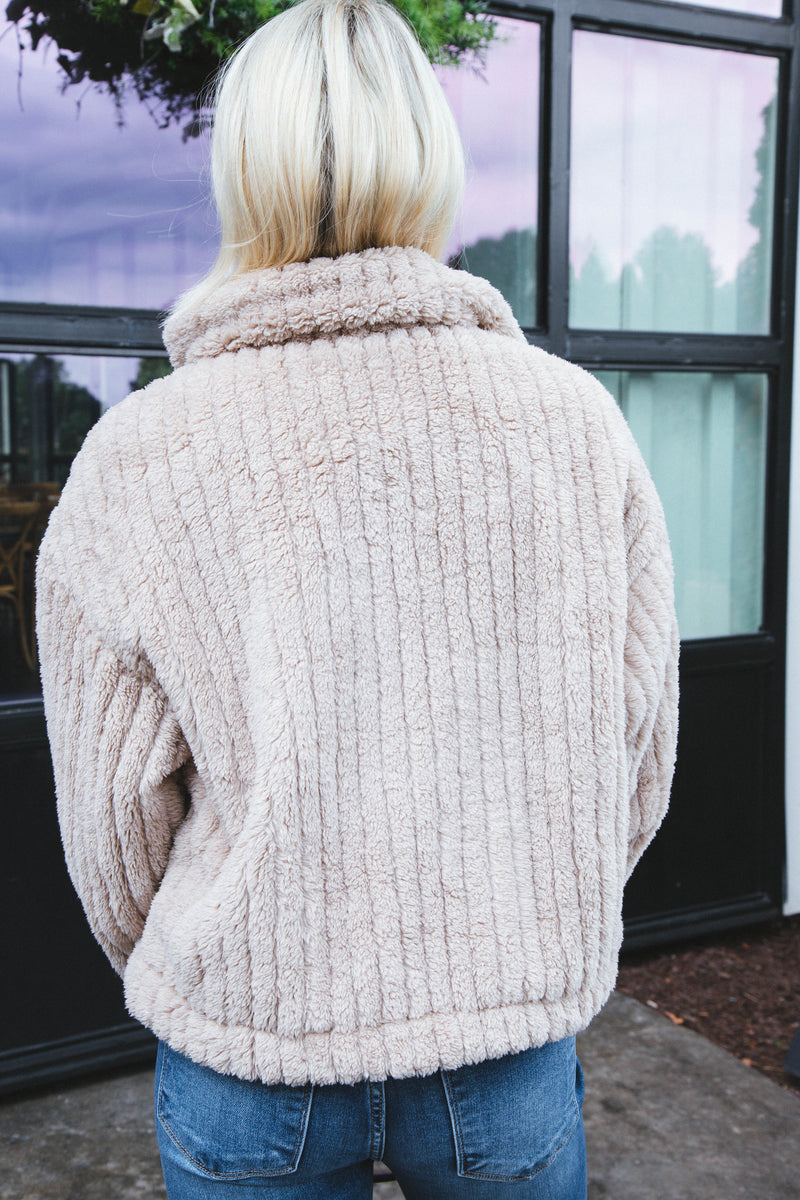 Teddy Snap Button Down Jacket, Mocha