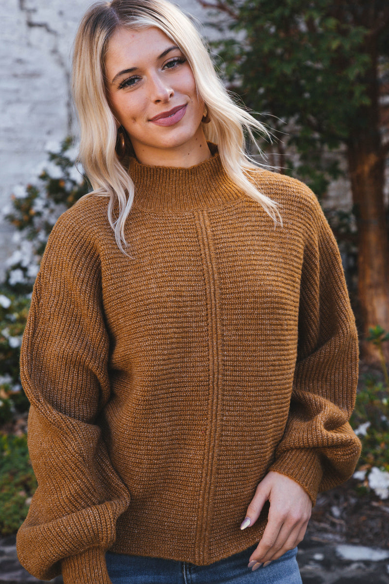 Elsie Chunky Mock Neck Sweater, Pale Brown