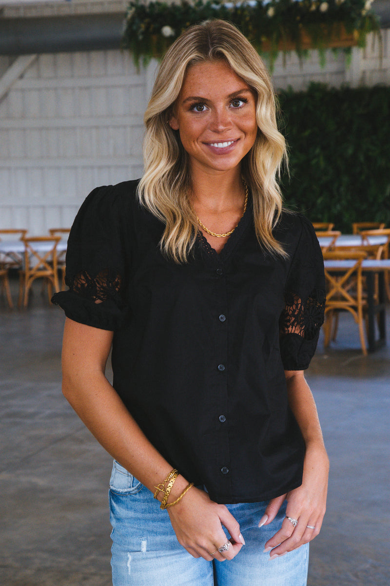 Bianca Button Front Blouse, Black | Sanctuary