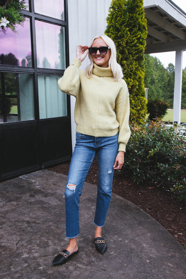 Be True Turtleneck Knit Sweater, Lime