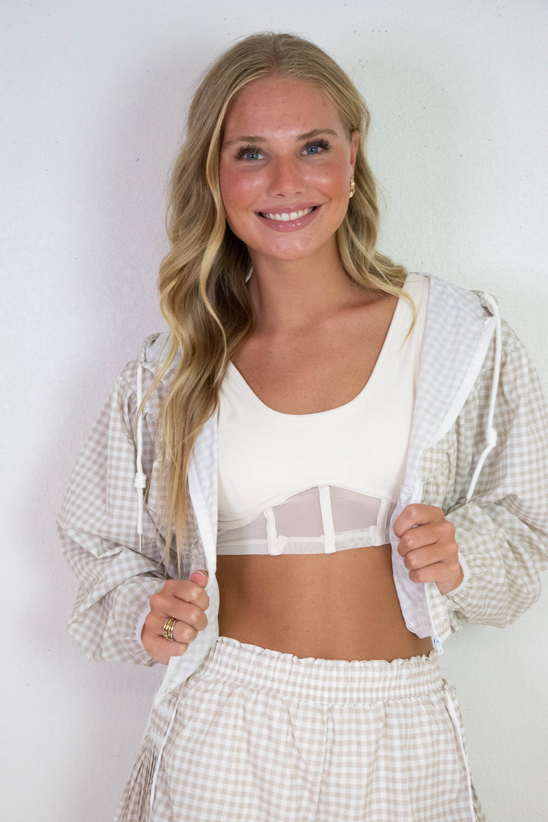 Marin Lightweight Gingham Print Jacket, Beige Gingham