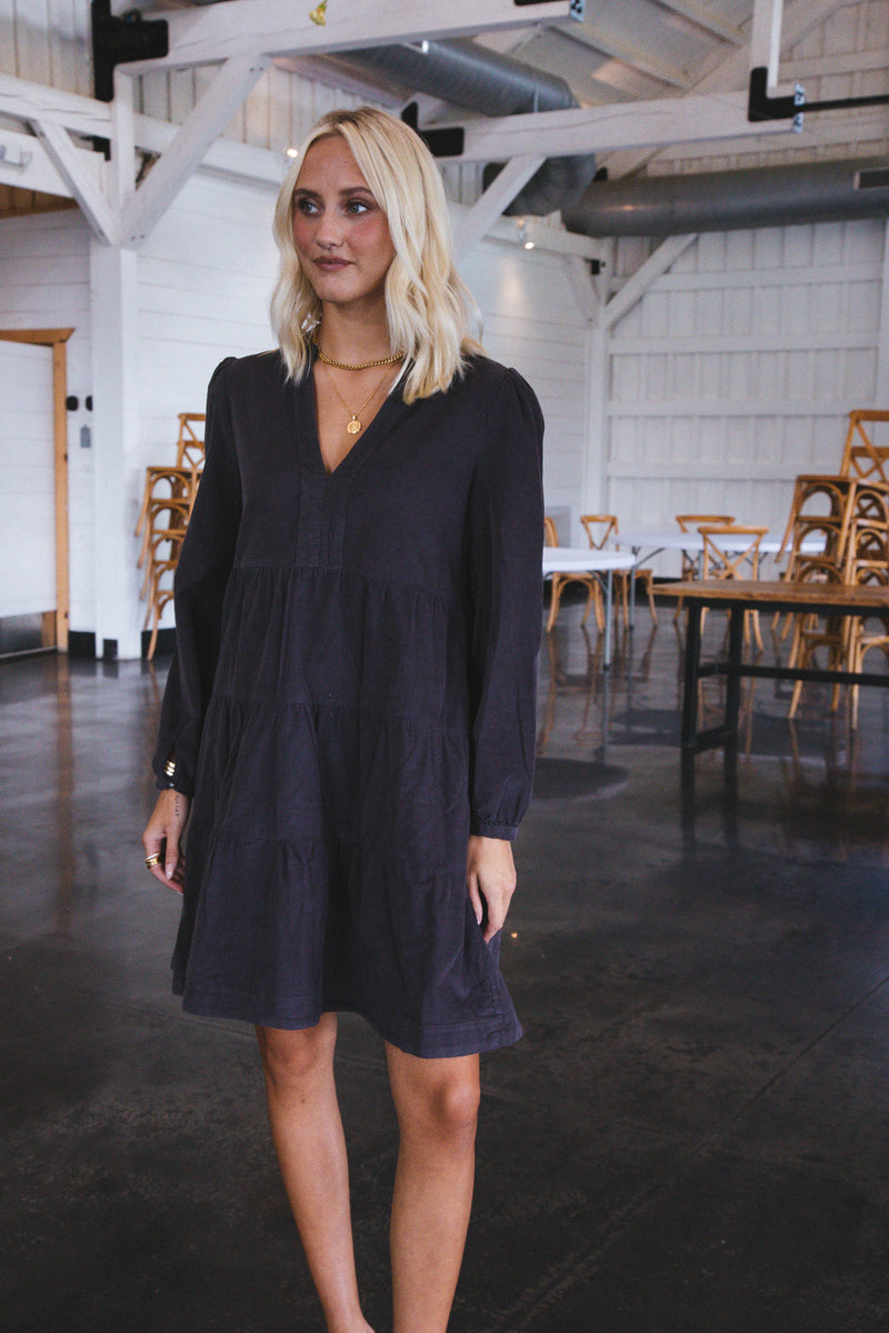 Sherin Tiered Corduroy Dress, Iron | Velvet Heart
