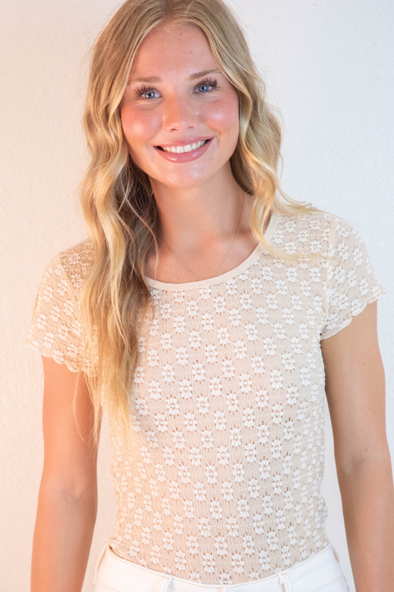 Miley Floral Lace Tee, Marzipan