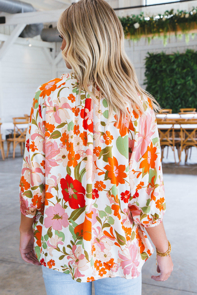 Raine Ruffle Neck Blouse, Natural | Extended Sizes