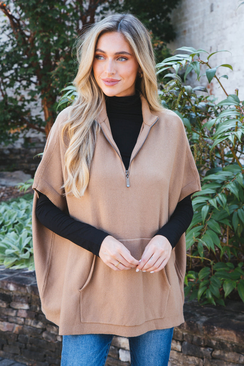 Cosima Mock Neck Poncho, Camel | RD Style