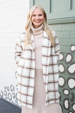 Emily Long Open Front Coat, Ivory Multi | Sadie & Sage