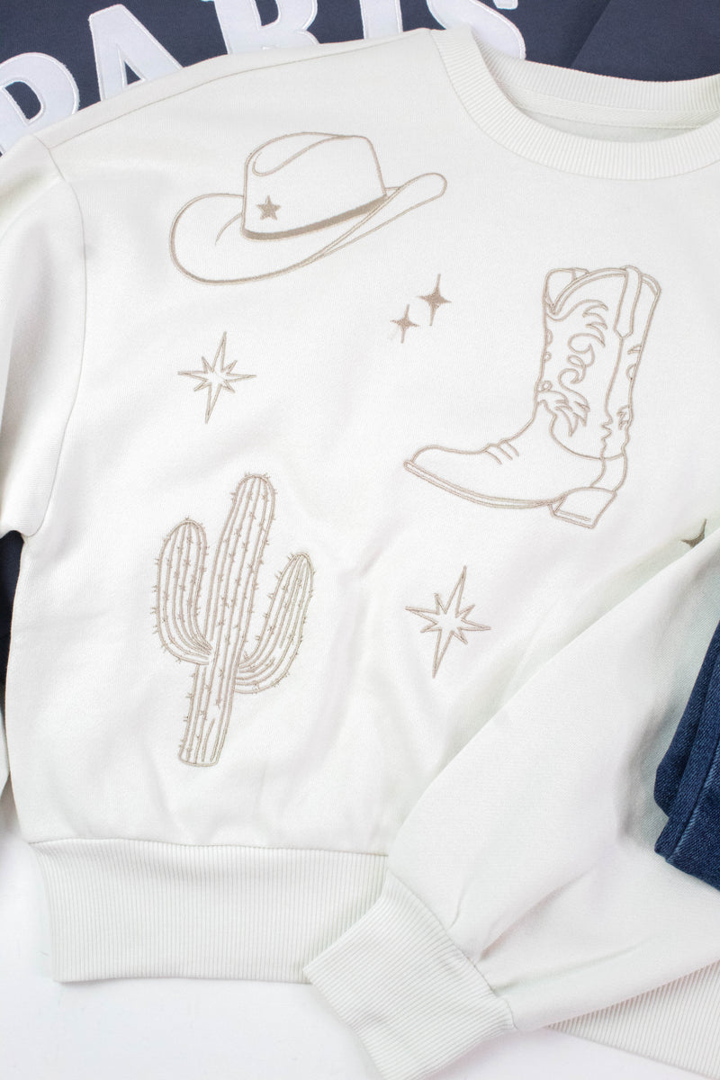 Western Embroidered Fleece Graphic Sweatshirt, True Bone